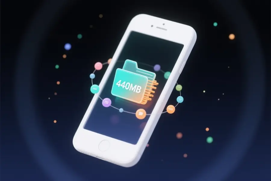 A pristine white phone with glass panel that reveals a glowing embossed file icon.