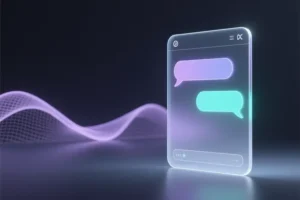 A sleek chat interface panel with soft glowing lines resembling a modern messaging window.
