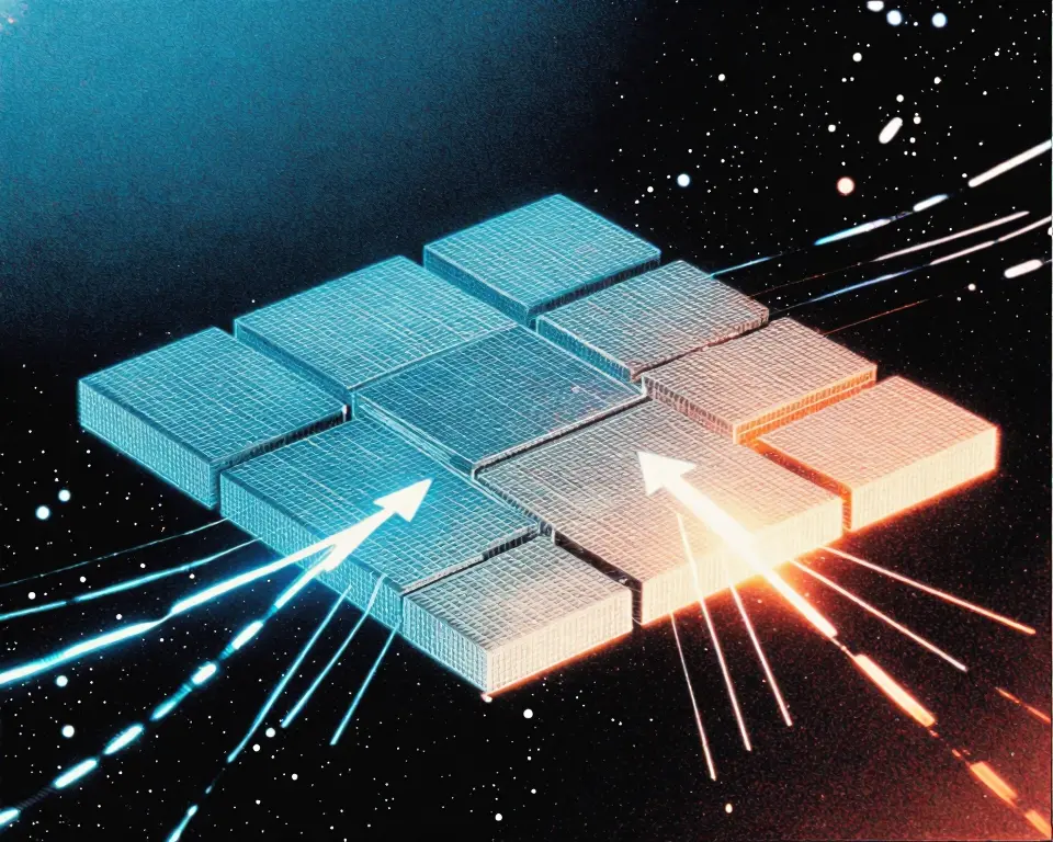 A tiled upscaler node featuring interlocking mosaic tiles with glowing edges and upward scaling arrows.