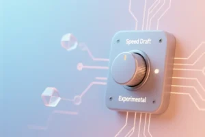 Digital-themed composition with a single sleek modular toggle switch features distinct glowing labels.