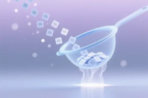 Large sieve structure is constructed from a faint digital mesh in gentle ice blue almost glass-like with a subtle matte texture.
