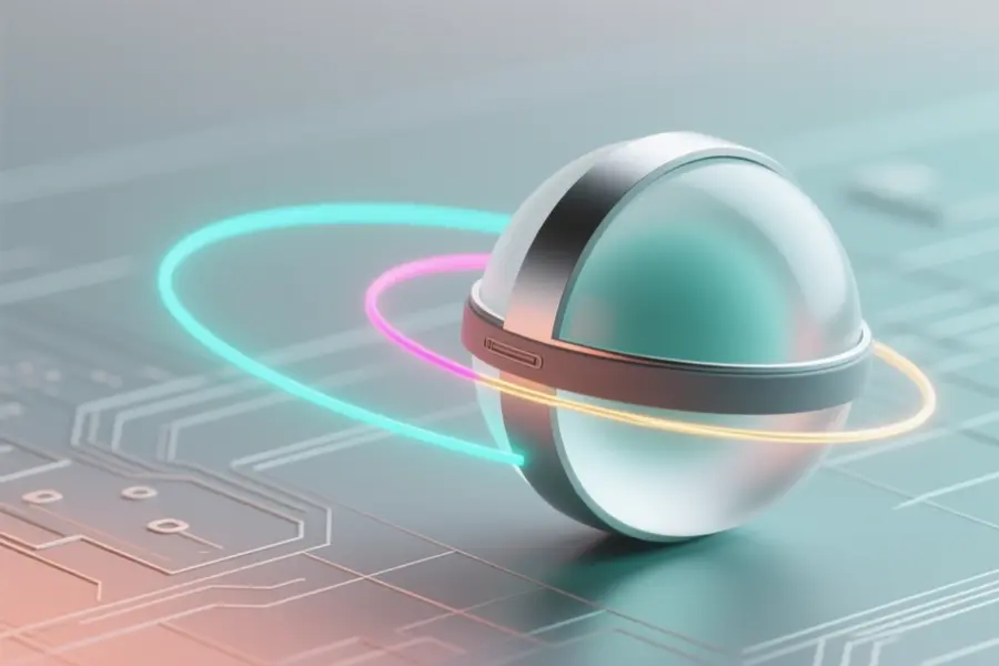 Three-mode spherical core crafted from frosted glass, brushed aluminum and matte silicone rings.