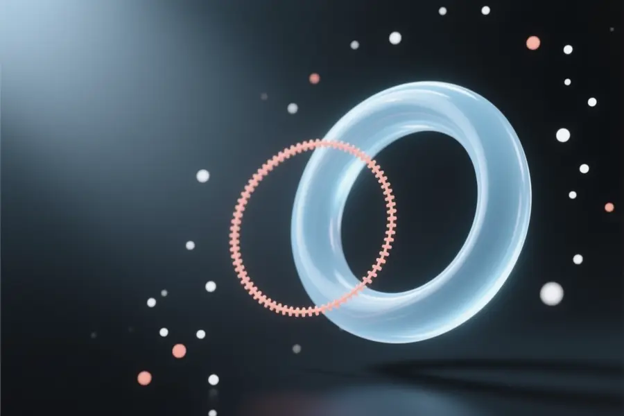 Two interlocking translucent rings emits a very faint inner glow along its surface.
