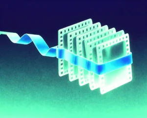 A chain of interlocking film frames that dynamically stretch from a compact central node.