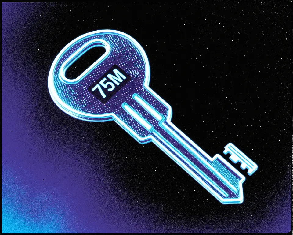 A digitally constructed close-up of a key rendered in translucent wireframe style.