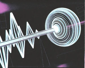 A glowing sound wave sprouting from a luminous text prompt bubble.