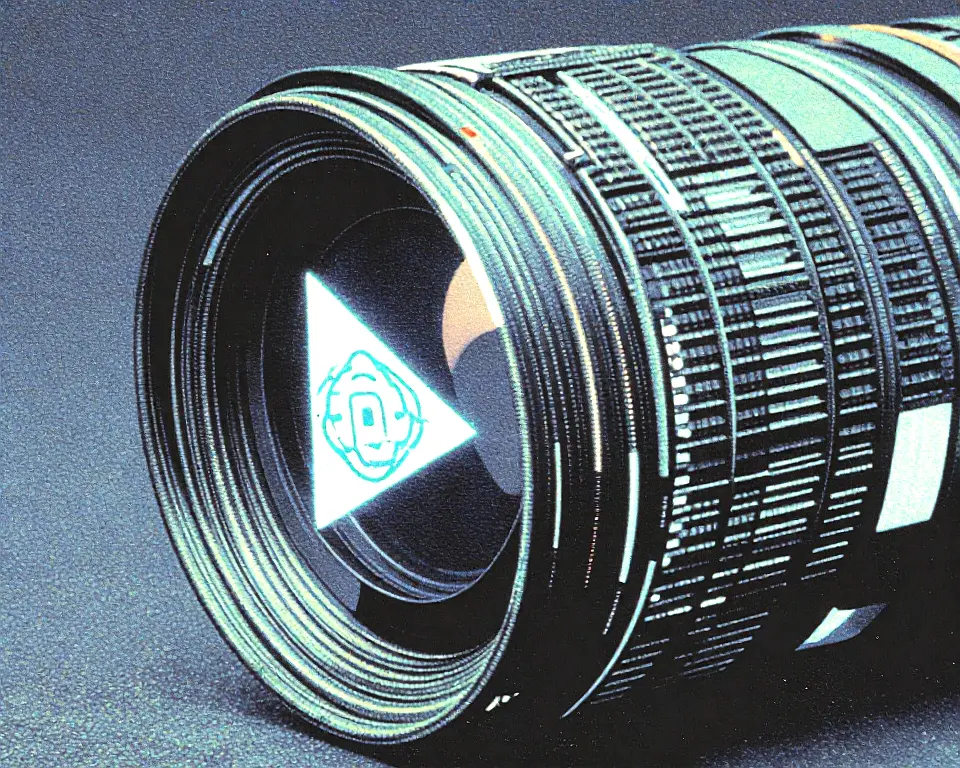 A huge close up of a camera lens with a still image on its surface.