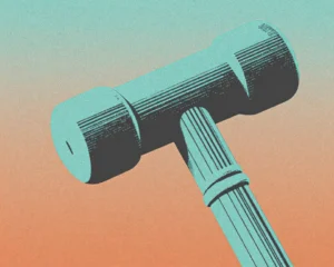A medical doctor's reflex hammer constructed of a digital wireframe.