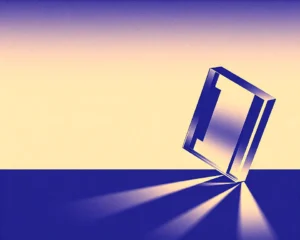 A single floating GPU chip sinking into a flat surface of brilliant paint.