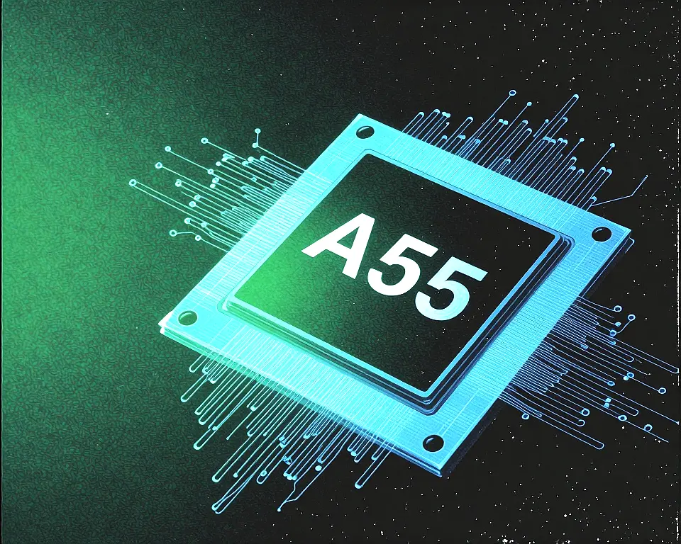 A sleek AI processor chip with luminous digital mesh.