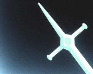 A sleek minimalist medieval lance with high gradients and colors of light green.