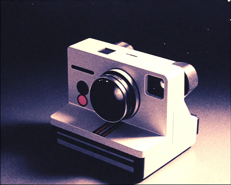 A vintage instant camera is made up of a polished matte ceramic design.