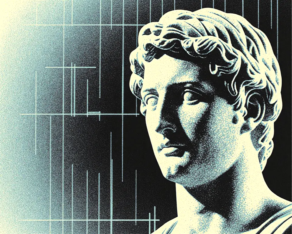 Classical marble bust placed to the right side of view.