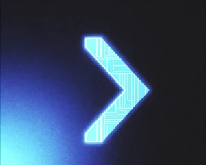 Close-up object of a futuristic terminal prompt character.