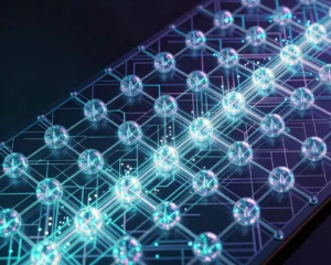 Close up object of an advanced data pipeline canvas with intricate interconnected nodes.