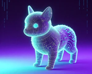 Digital graphic design work of close up object of a fizgig-like creature.