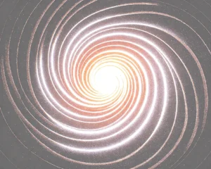 Digital graphic of a miniature swirling galaxy.