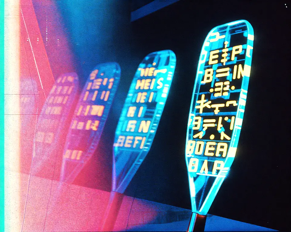 Digital graphic of a paddle thats made up of a crystalline infused with glowing golden characters.