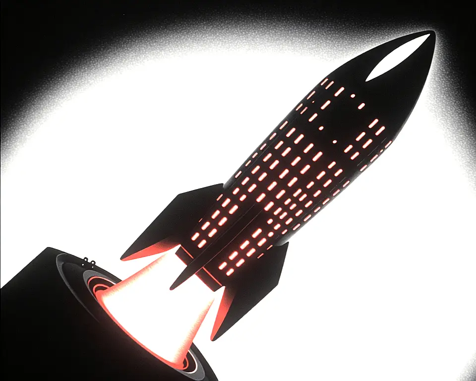 Digital graphic of a stylized rocket igniting from a computer chip socket.