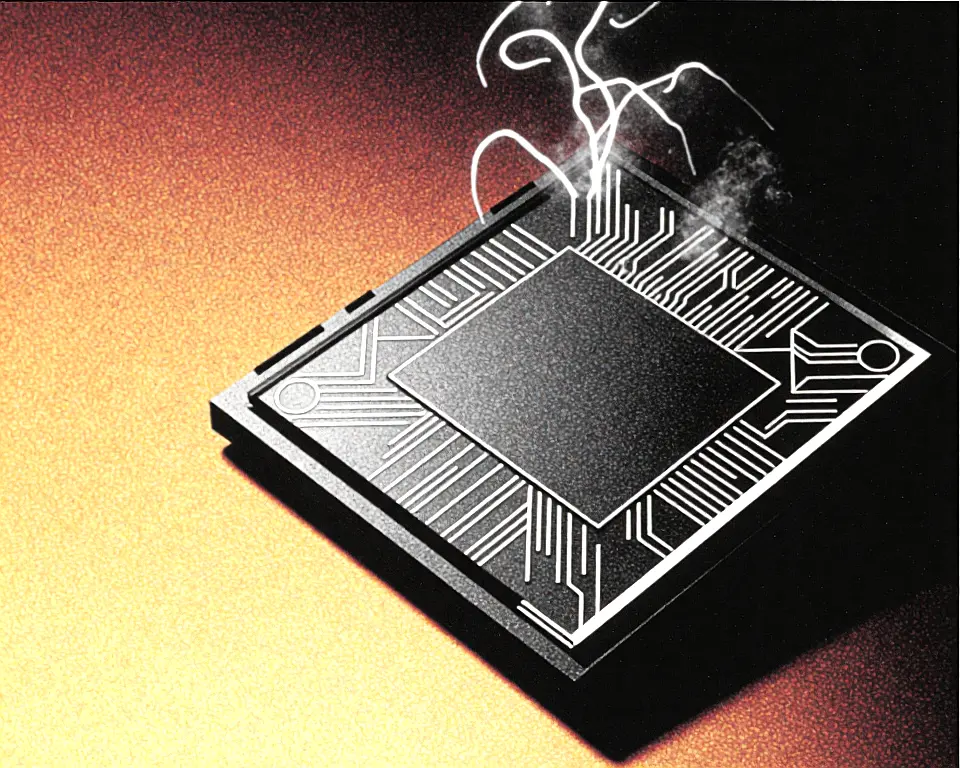 Futuristic microchip made up of a frosted glass and matte black brushed metal texture.