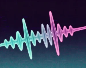 Glowing audio waveform splitting into eleven distinct colored threads.