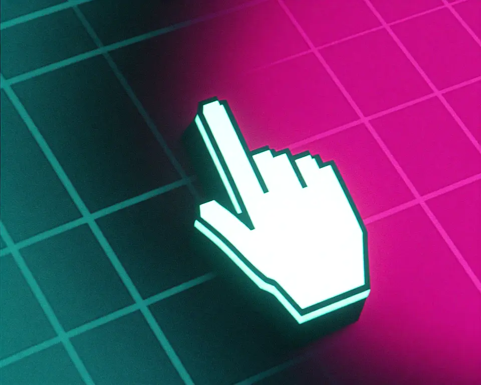 Glowing computer mouse cursor that consists of a frosted acrylic material.