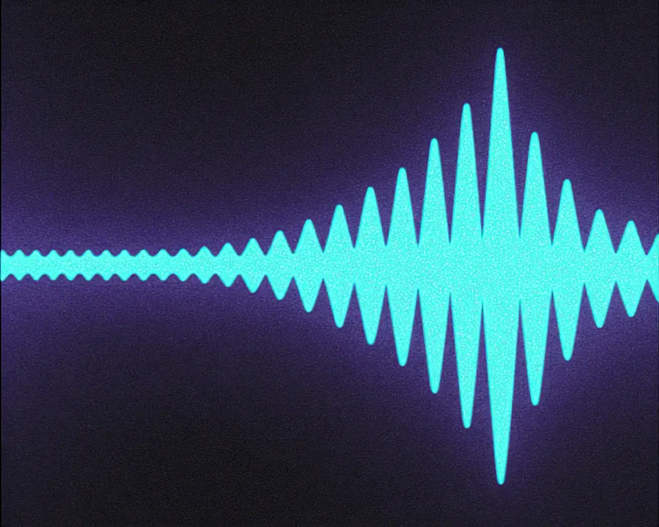 Glowing sound wave constructed from a luminous continuous fluid mesh.