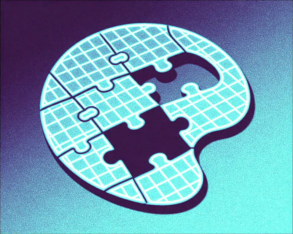Interconnected puzzle pieces shaped like a painter's palette.