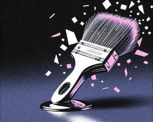 Large digital paintbrush made up of a liquid metal chrome.