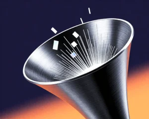 A digital funnel made up of brushed metal texture and frosted glass design.