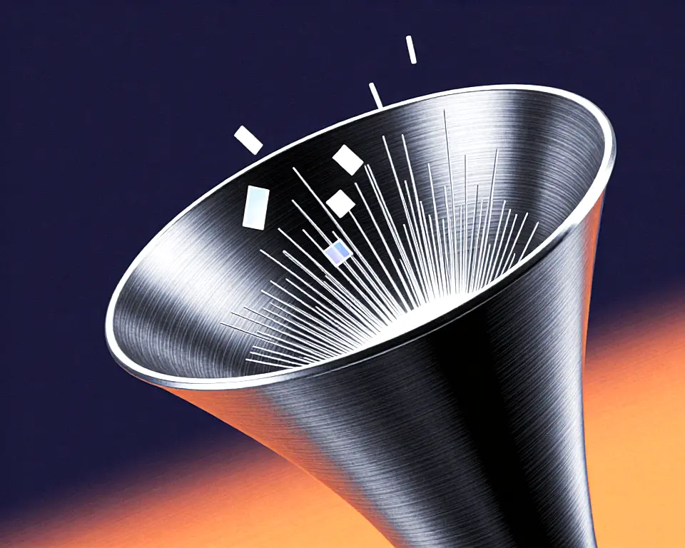A digital funnel made up of brushed metal texture and frosted glass design.