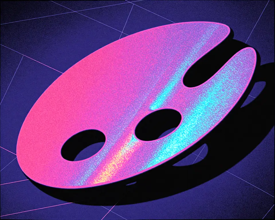 A glowing digital artist painting palette with holographic light beams.