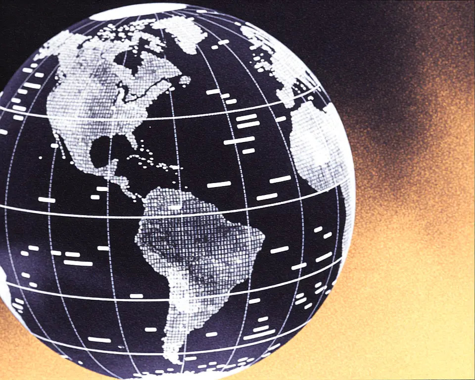 A holographic crystalline globe of a geometric data network and scattered micro pixels.